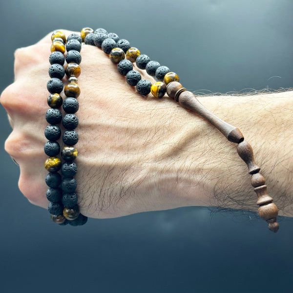 The Companion TasbihTIGER EYE LAVA- 100 BEADS - 8 MM