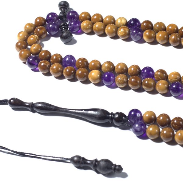 Ancient Koka Wood Intermix With Amethyst 8MM 100 Beads.